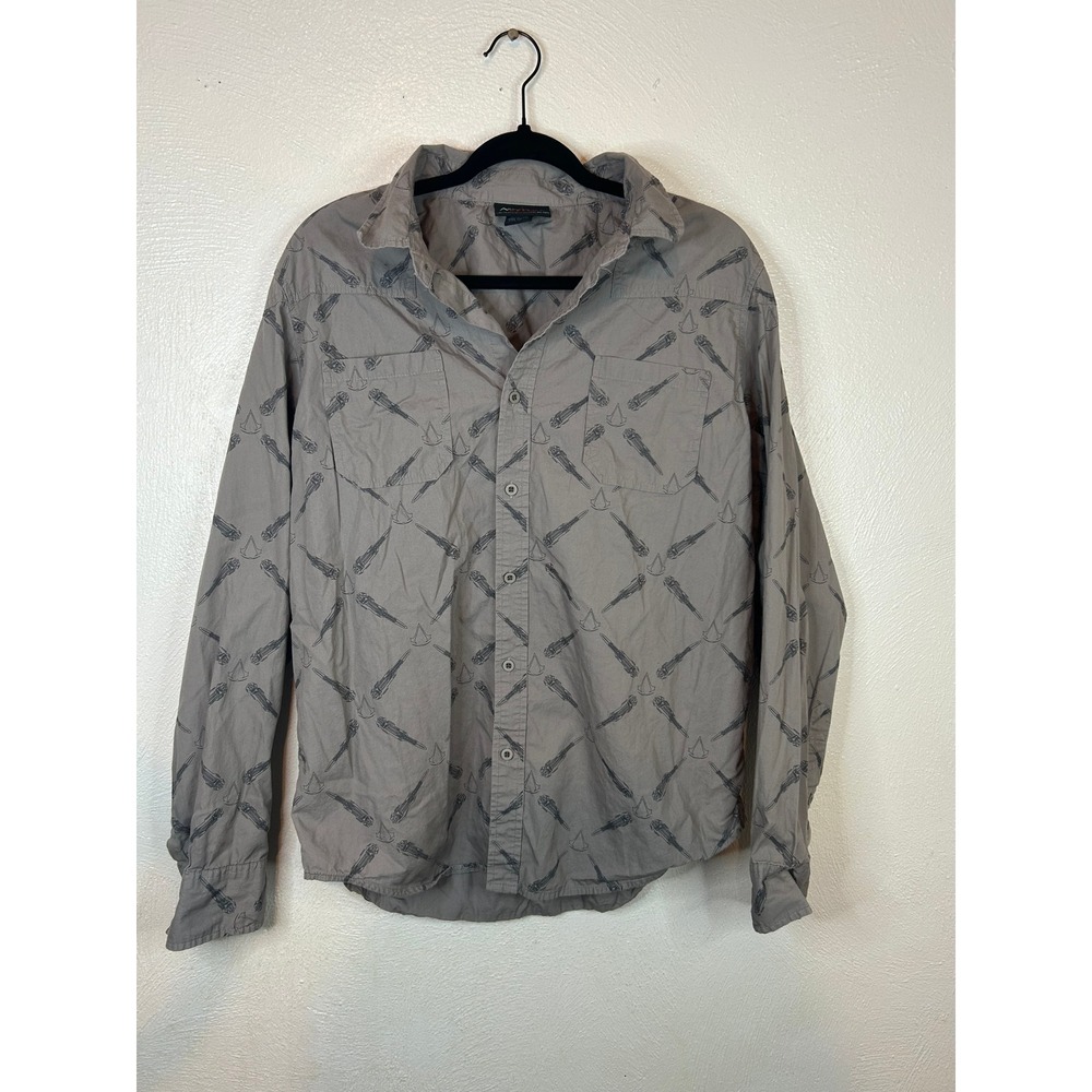 Assassins Creed Hot Topic Grey Hidden Blade Aop Button Down Shirt Mens Large